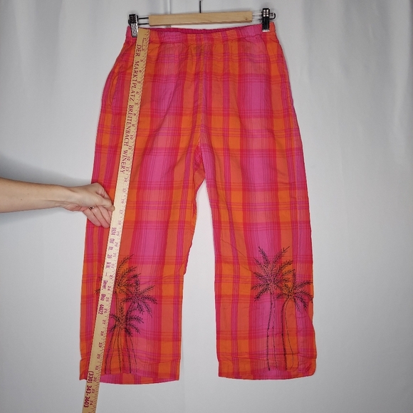 Soma Set Capri Sleeveless Plaid 0 Women Pink Orange Embroidered Tropical Cotton - Picture 11 of 14